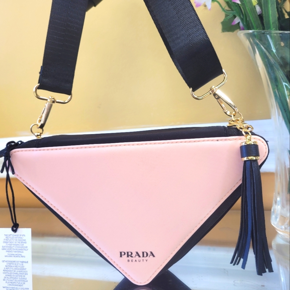Prada triangle beauty pouch converted into shoulder bag or cross body